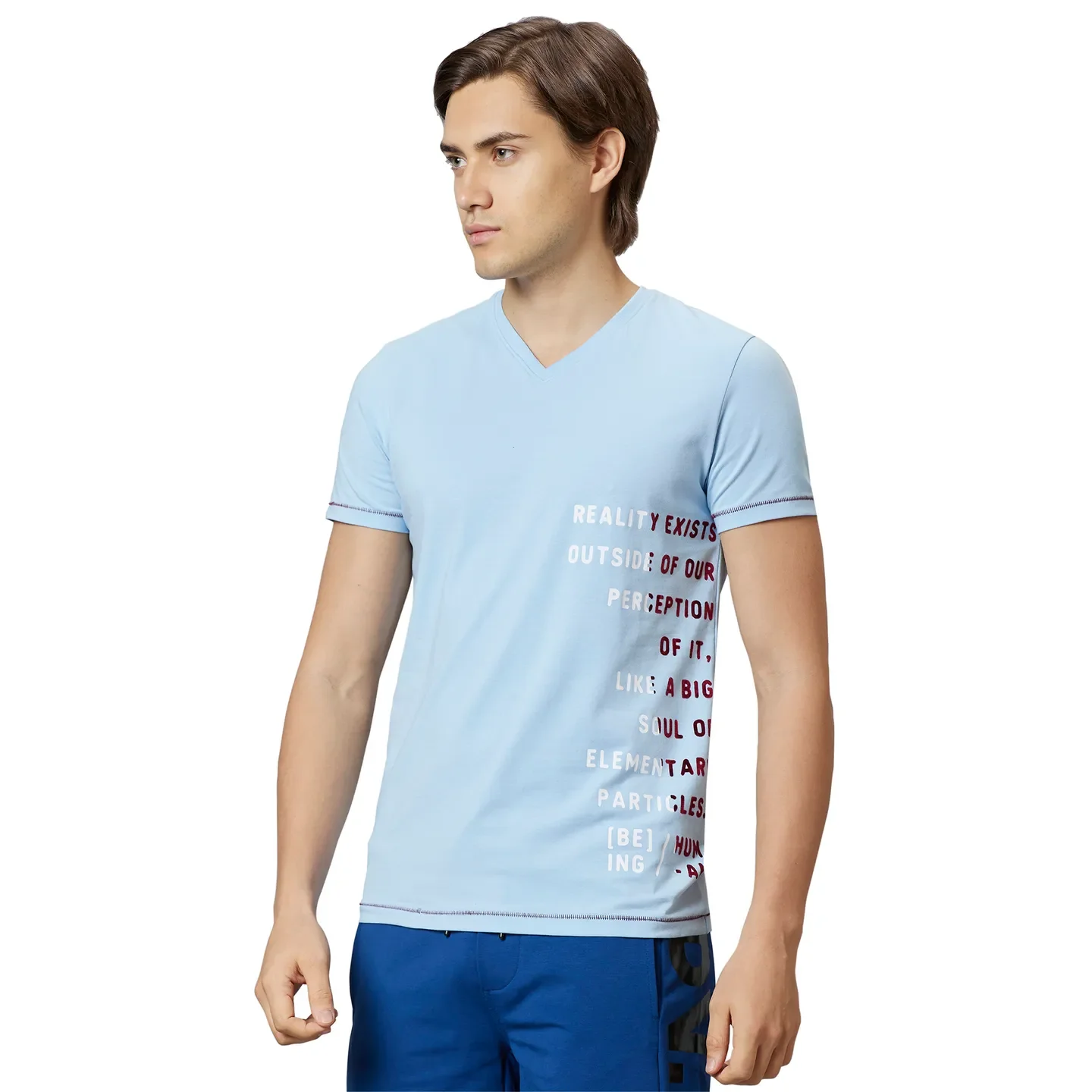 Light Blue Regular Fit V Neck Men's T-Shirt by Being Human Clothing - Image 3