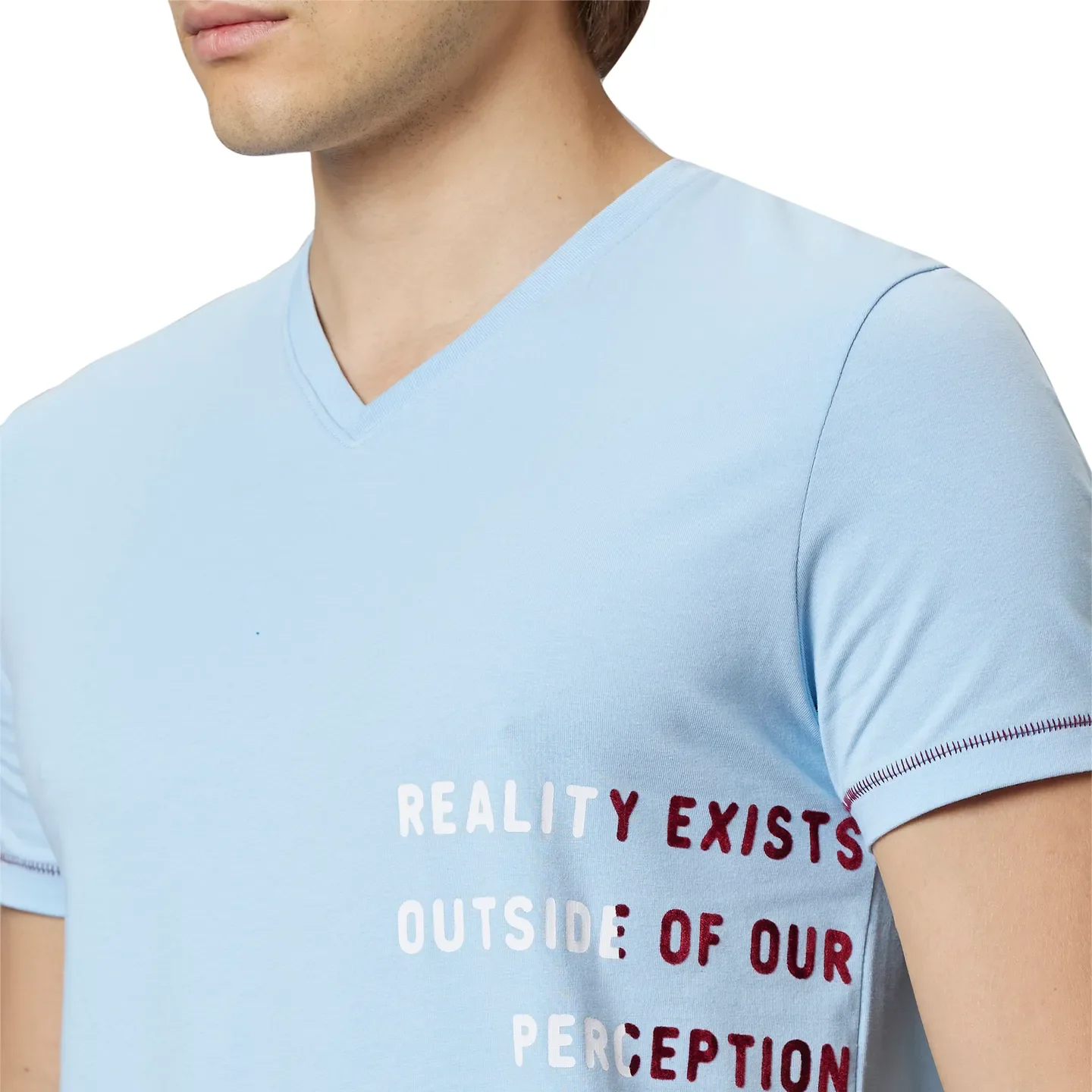 Light Blue Regular Fit V Neck Men's T-Shirt by Being Human Clothing - Image 4