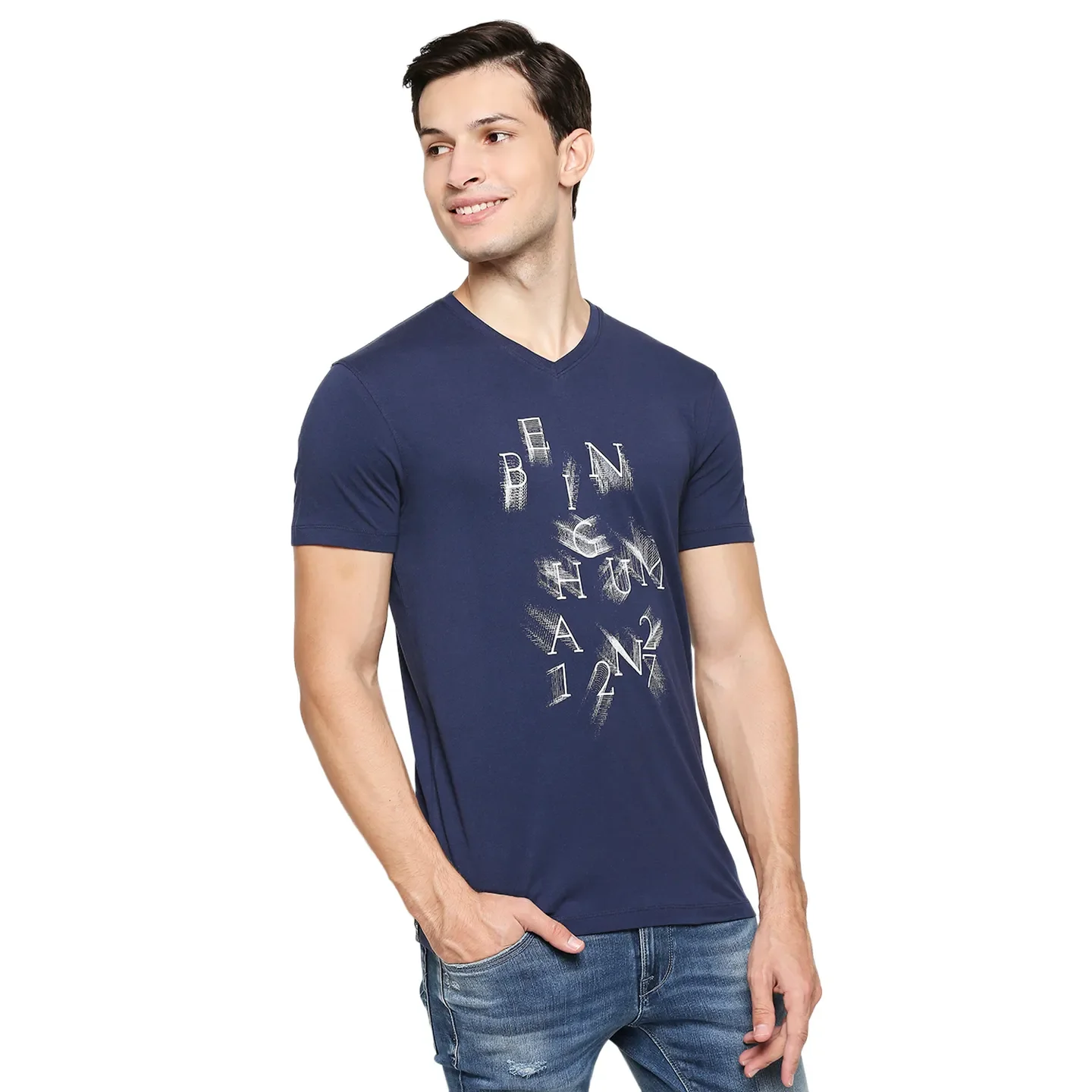 Blue Regular Fit Men's Short Sleeves T-Shirt by Being Human Clothing - Image 3