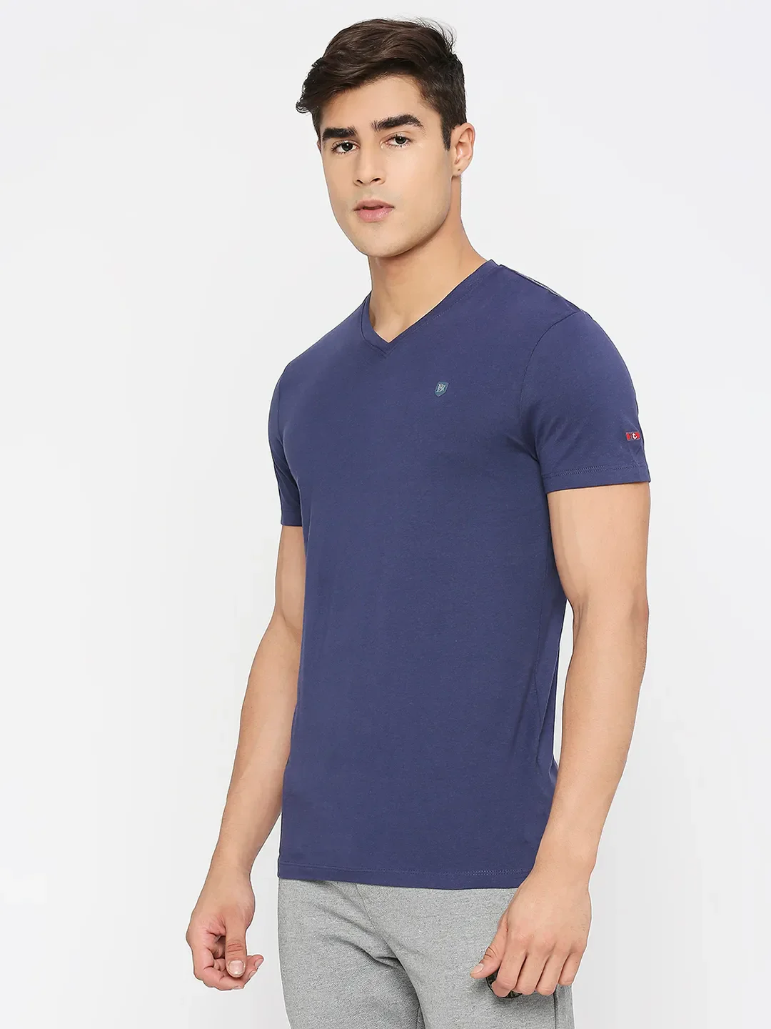 Navy Regular Fit V Neck Men's T-Shirt by Being Human Clothing - Image 2