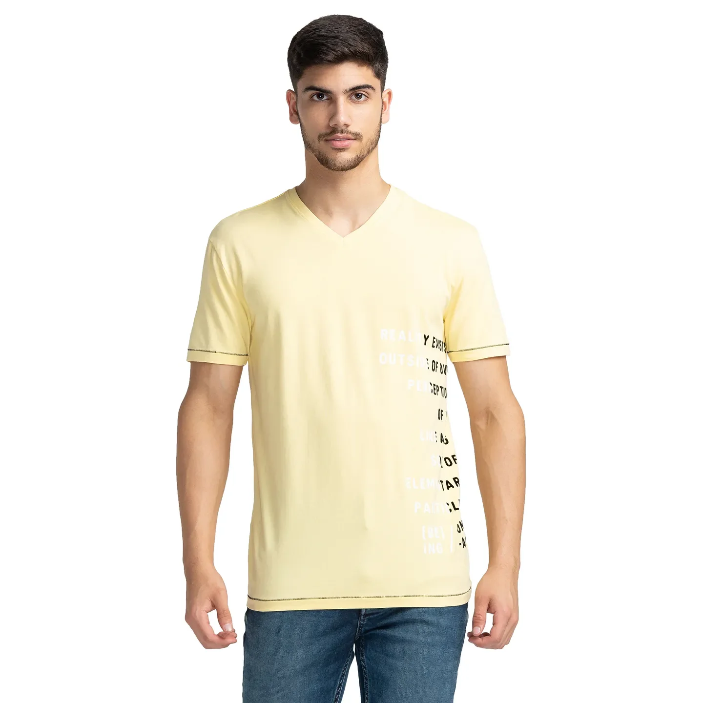 Pale Yellow Regular Fit V Neck Men's T-Shirt by Being Human Clothing
