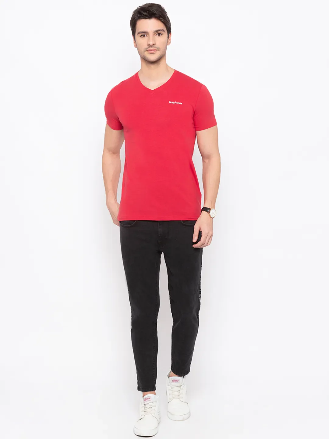 Red Regular Fit Men's Short Sleeves T-Shirt by Being Human Clothing - Image 5