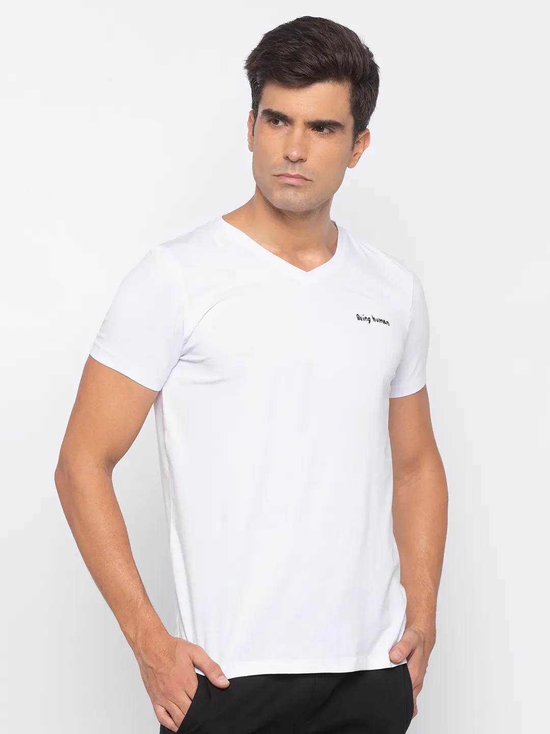 White Regular Fit Men's Short Sleeves T-Shirt by Being Human Clothing