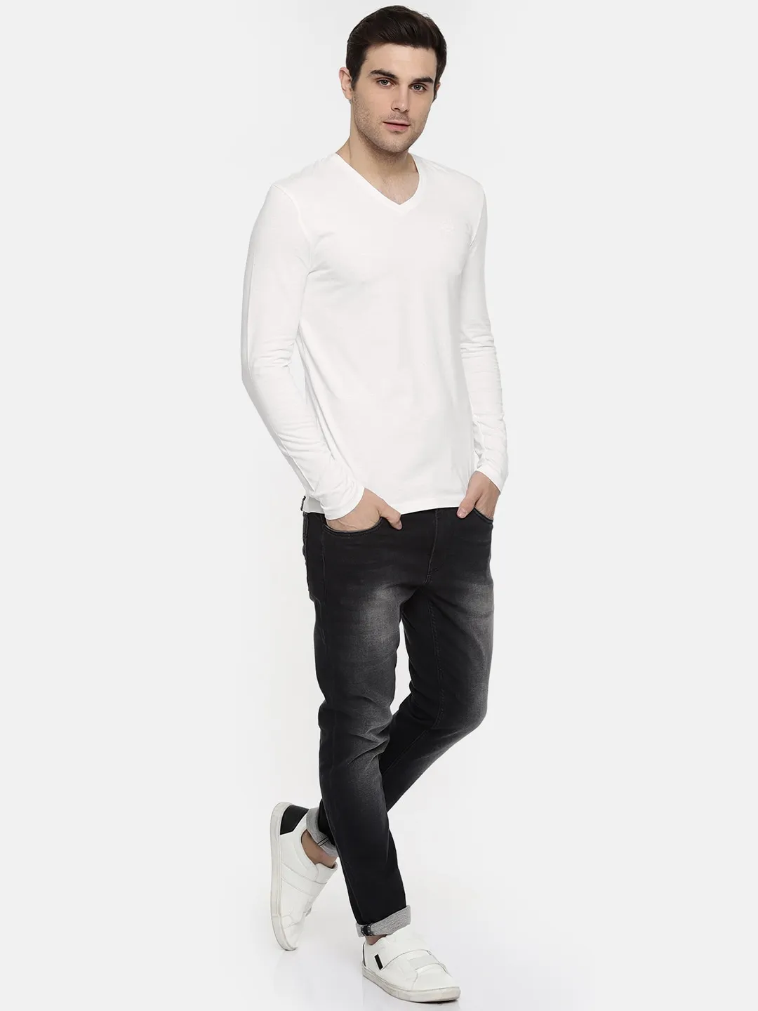 White Regular Fit Men's Long Sleeves T-Shirt by Being Human Clothing - Image 5