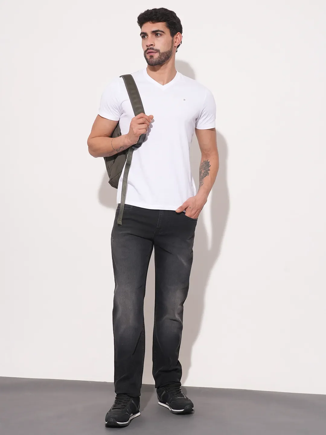 White Regular Fit V Neck Men's T-Shirt by Being Human Clothing - Image 2