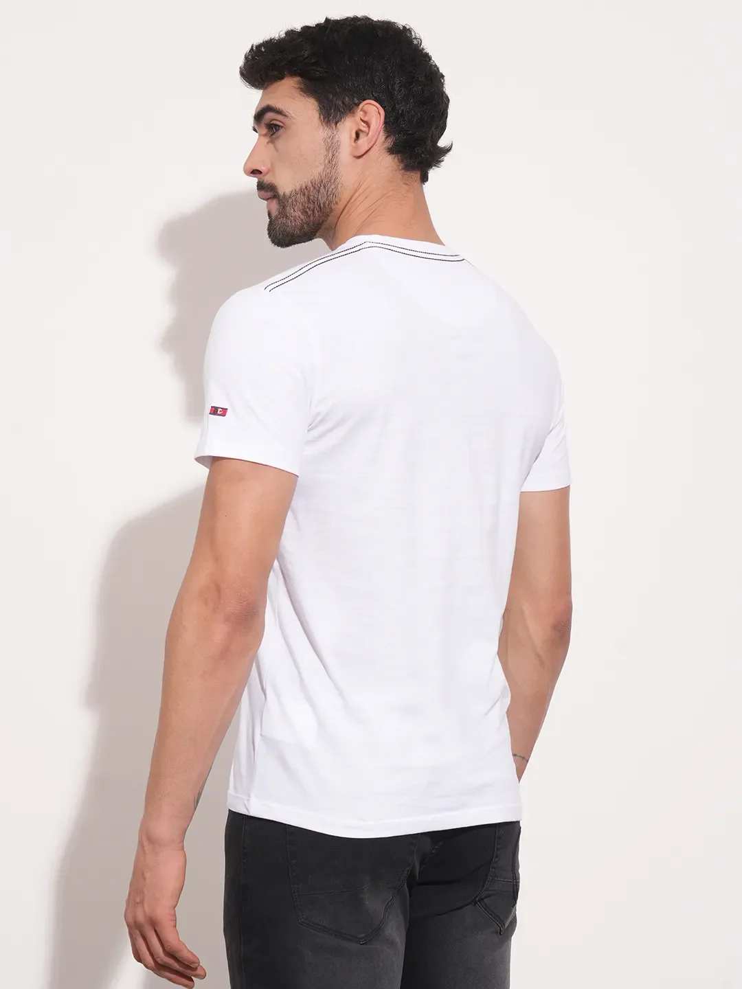 White Regular Fit V Neck Men's T-Shirt by Being Human Clothing - Image 3