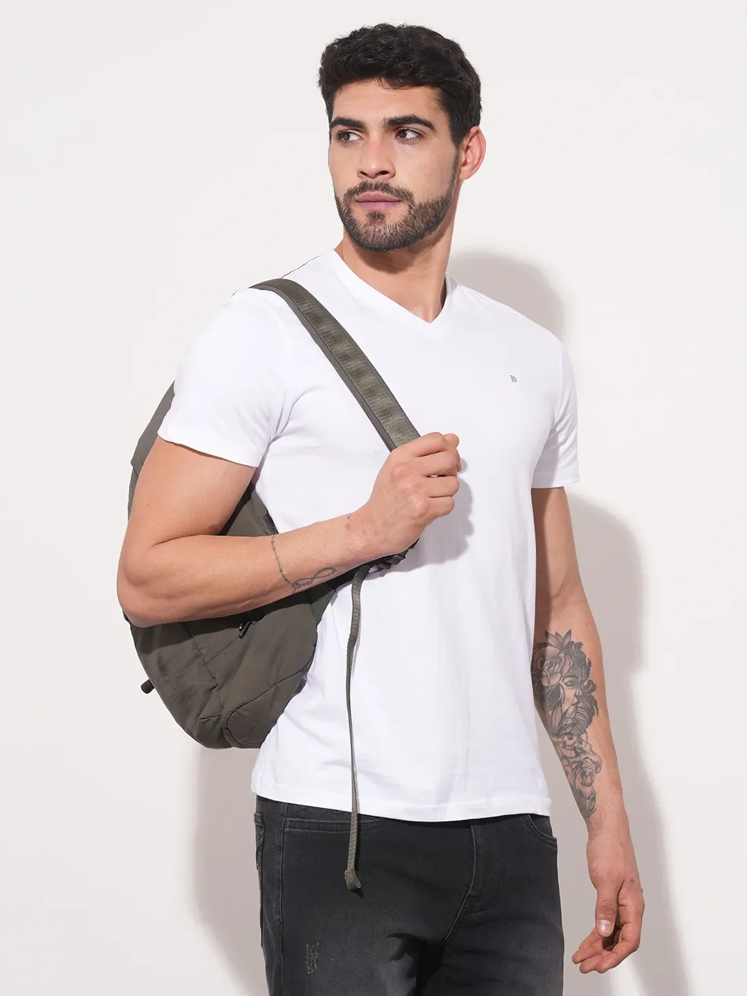 White Regular Fit V Neck Men's T-Shirt by Being Human Clothing - Image 6