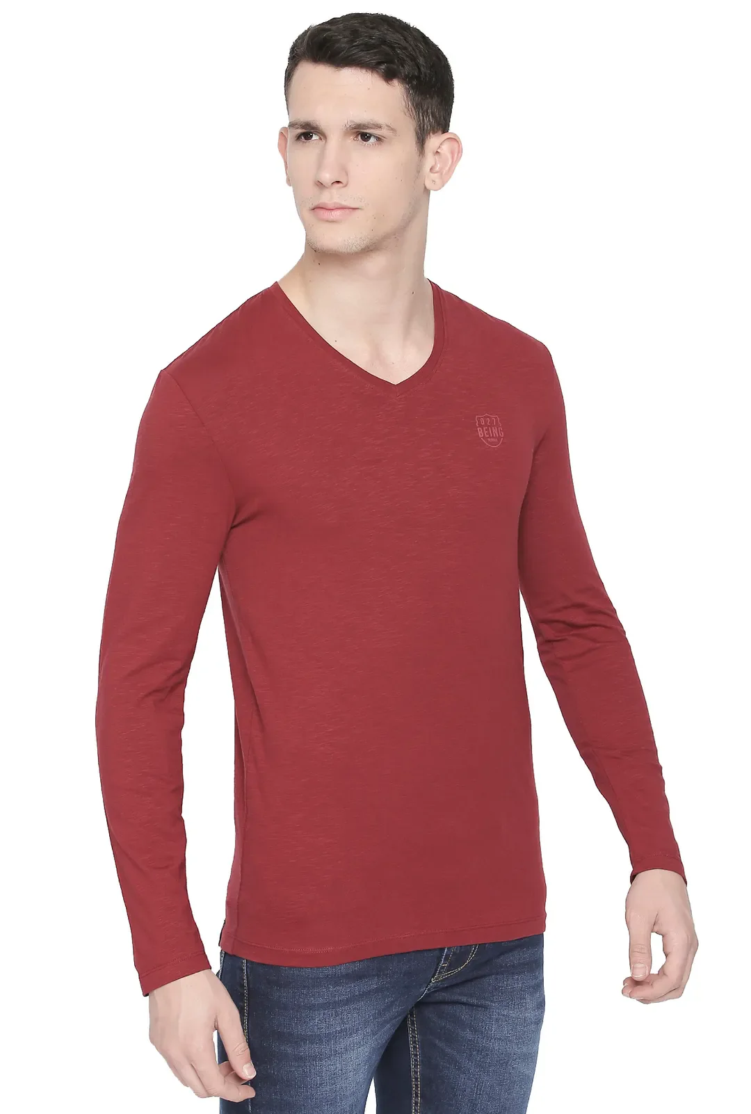 Red Regular Fit Men's Long Sleeves T-Shirt by Being Human Clothing - Image 2