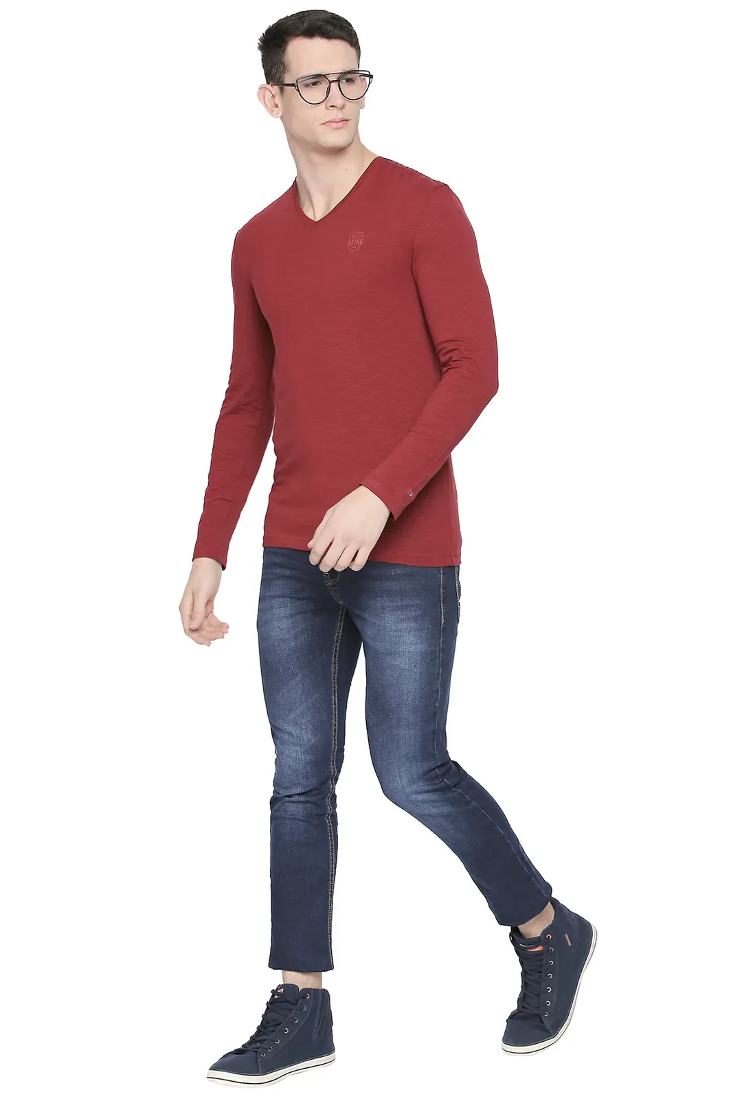 Red Regular Fit Men's Long Sleeves T-Shirt by Being Human Clothing - Image 5