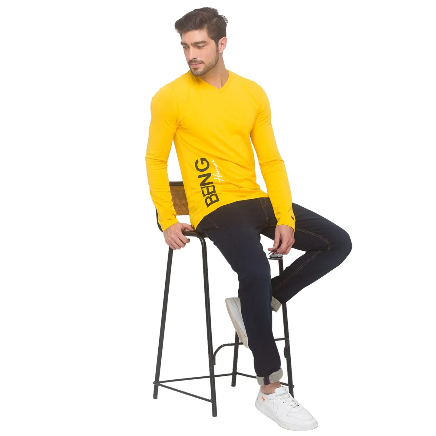 Yellow Regular Fit Men's Long Sleeves T-Shirt by Being Human Clothing - Image 5