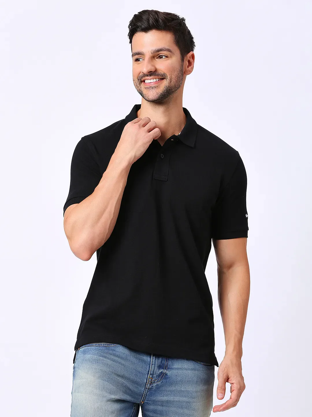 Black Regular Fit Men's Polo T-Shirt by Being Human Clothing