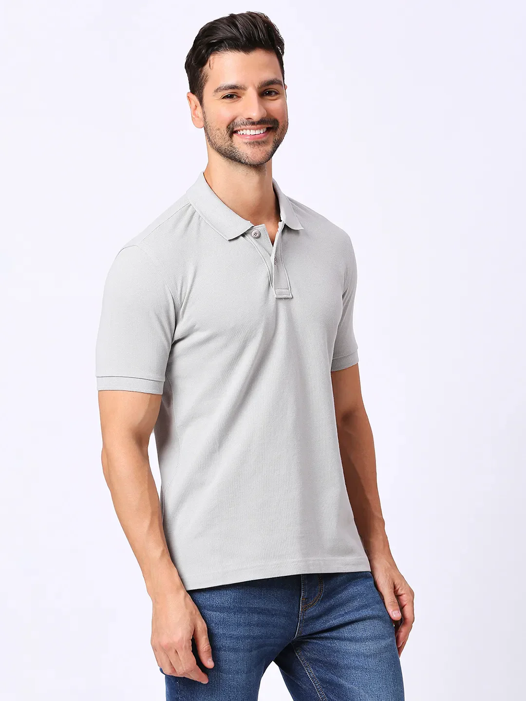 Grey Regular Fit Men's Polo T-Shirt by Being Human Clothing - Image 3