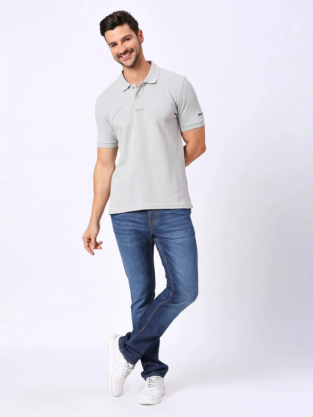 Grey Regular Fit Men's Polo T-Shirt by Being Human Clothing - Image 6