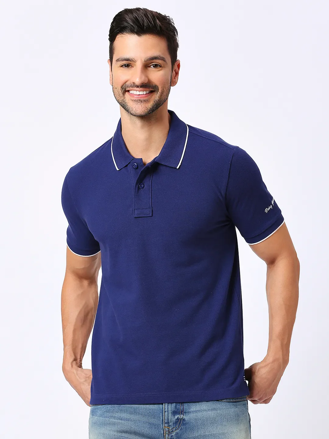 Blue Regular Fit Men's Polo T-Shirt by Being Human Clothing