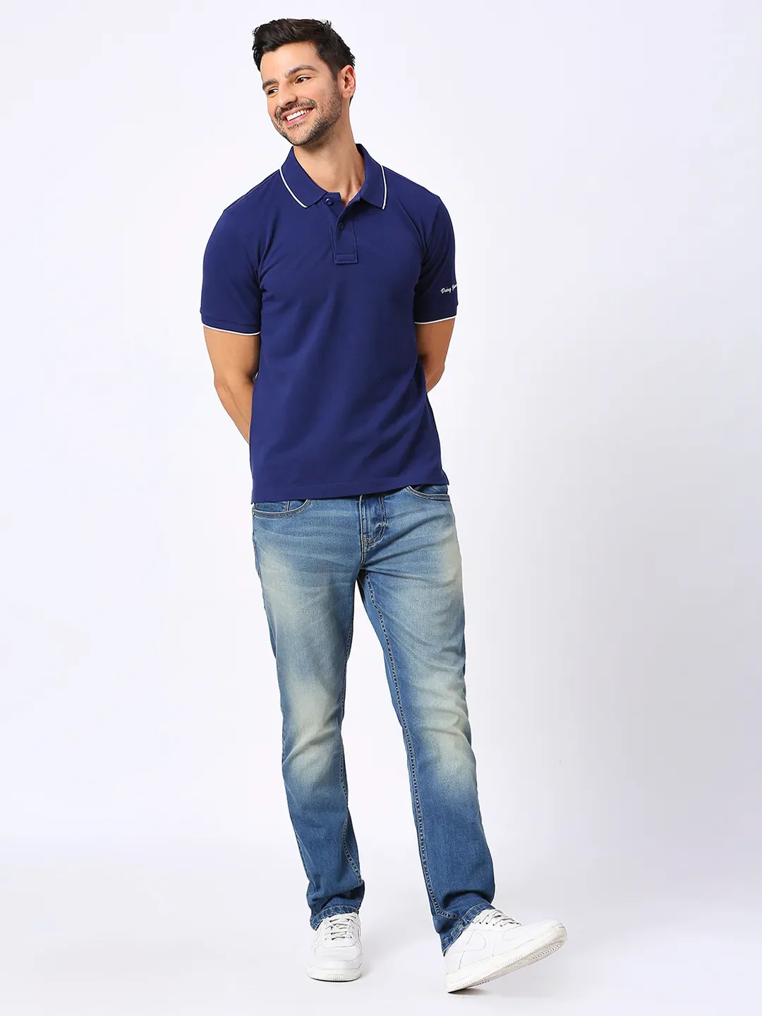Blue Regular Fit Men's Polo T-Shirt by Being Human Clothing - Image 6