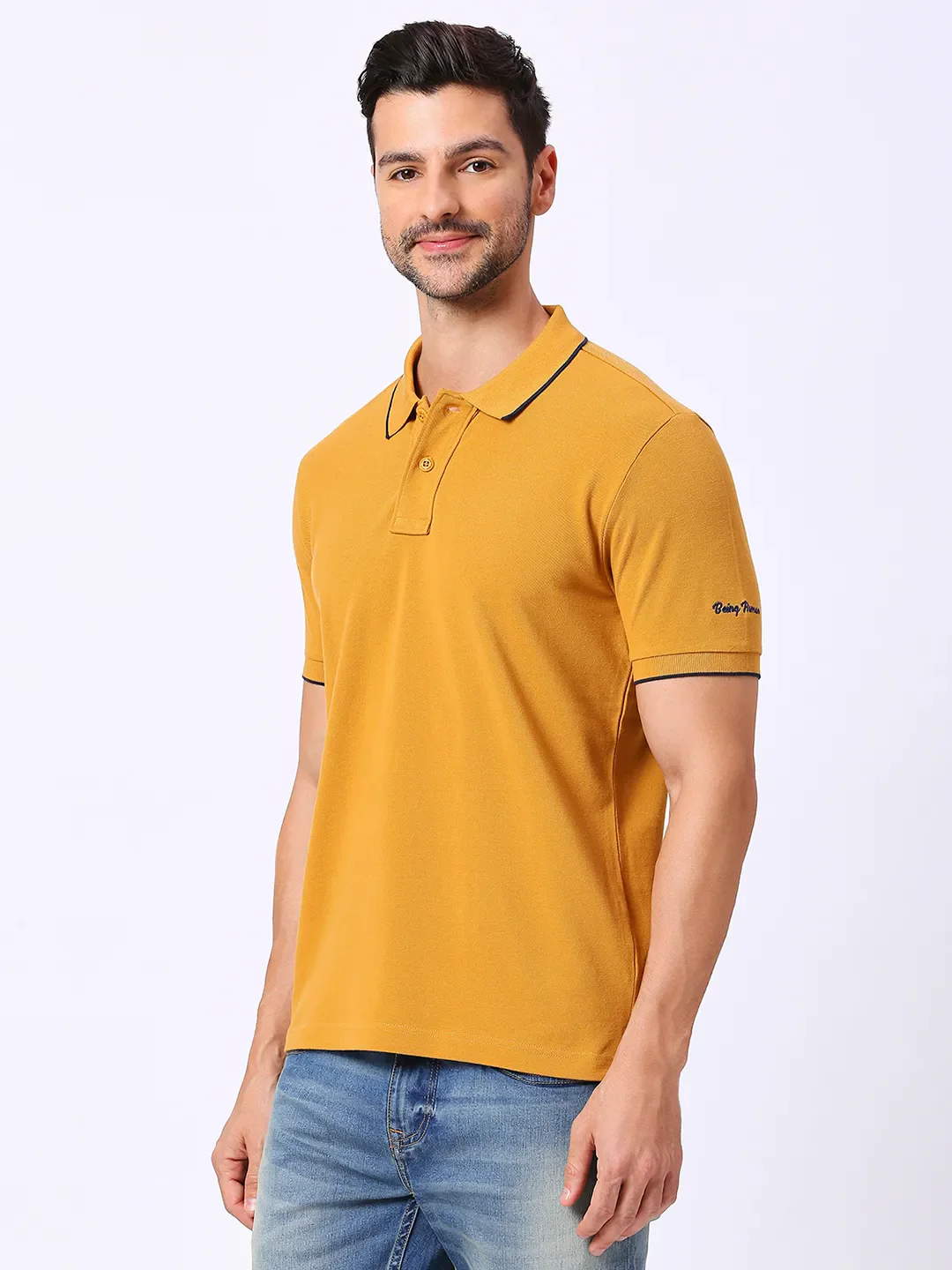 Yellow Regular Fit Men's Polo T-Shirt by Being Human Clothing - Image 2