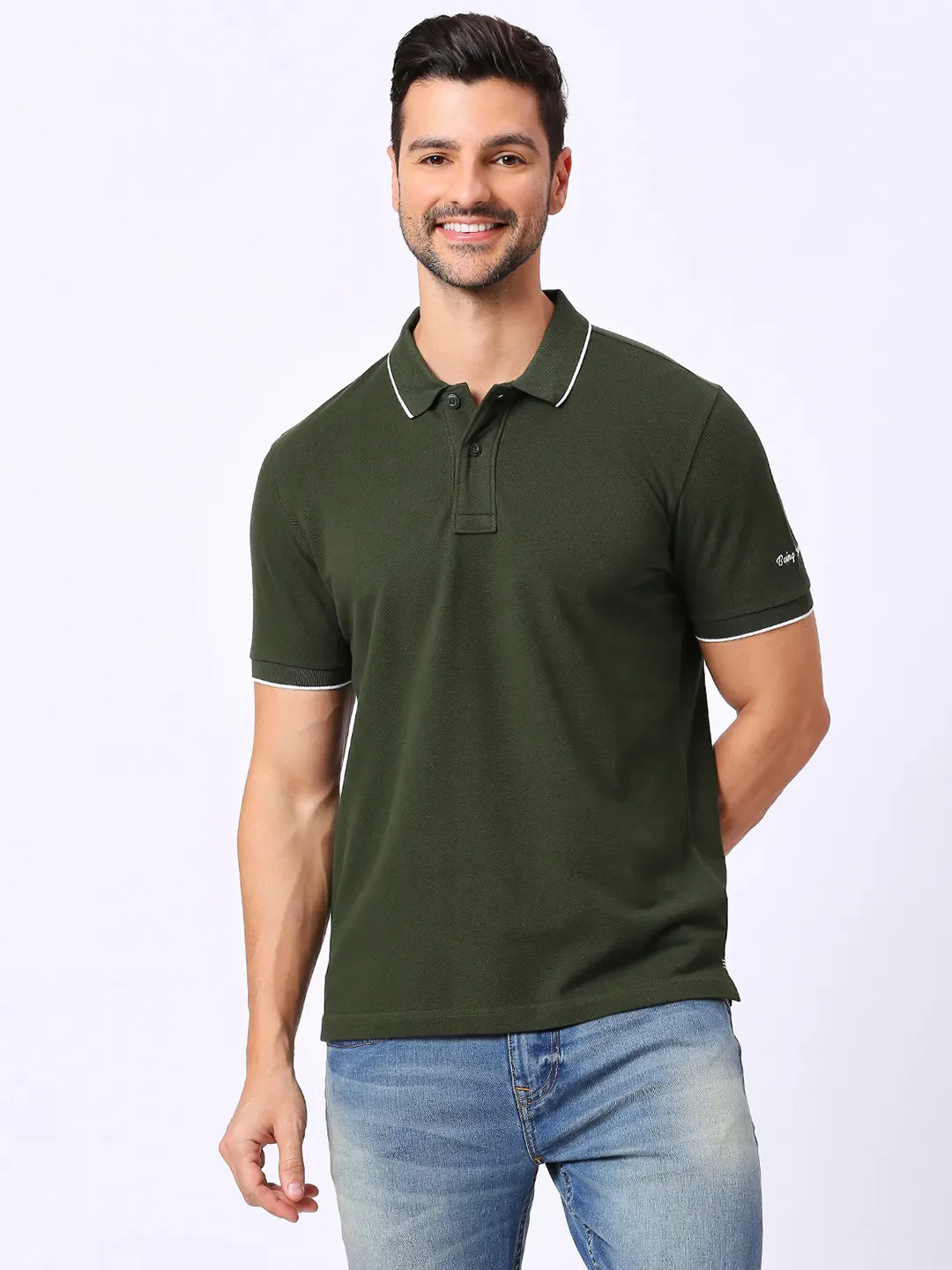 Green Regular Fit Men's Polo T-Shirt by Being Human Clothing