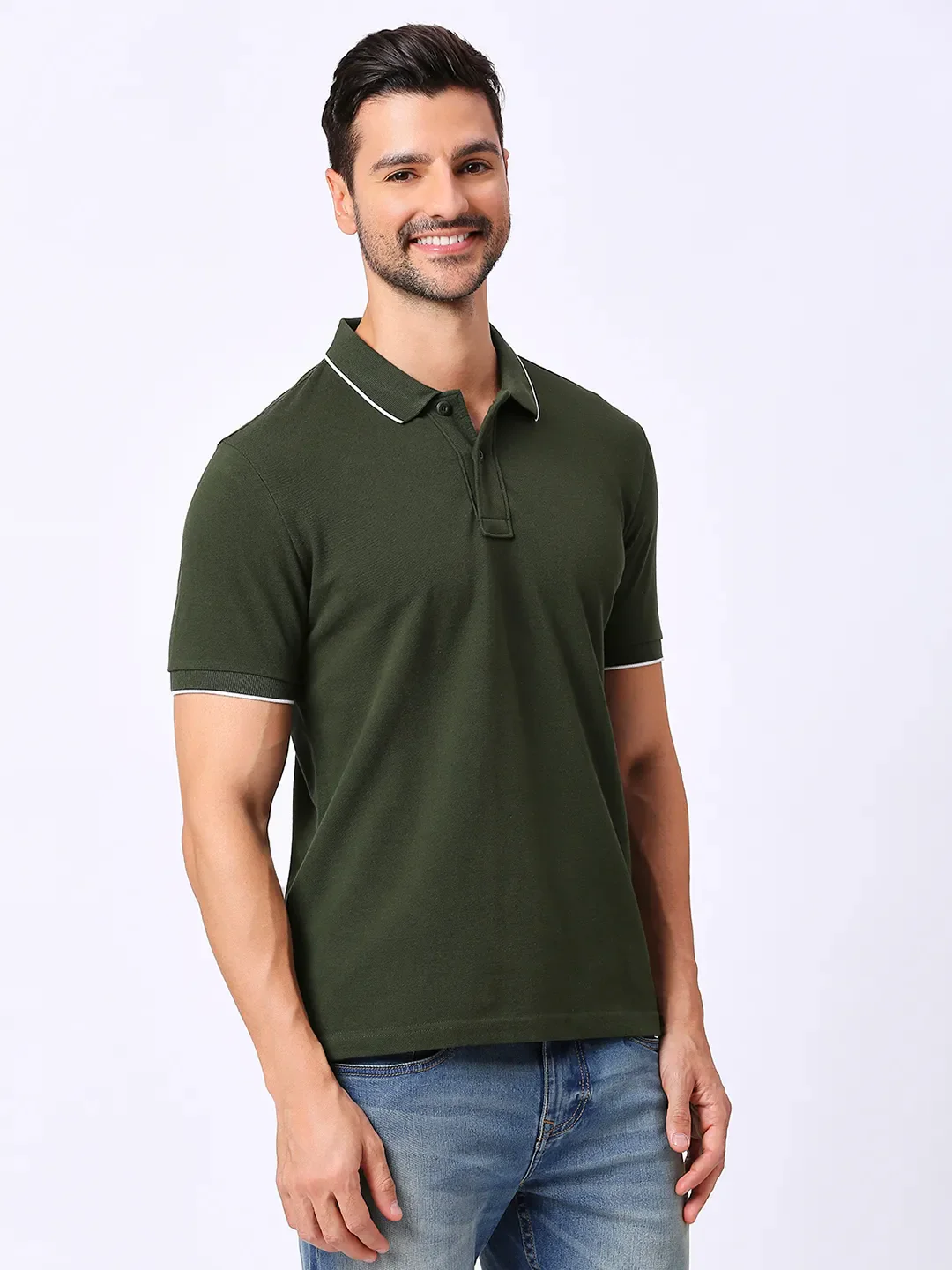 Green Regular Fit Men's Polo T-Shirt by Being Human Clothing - Image 3