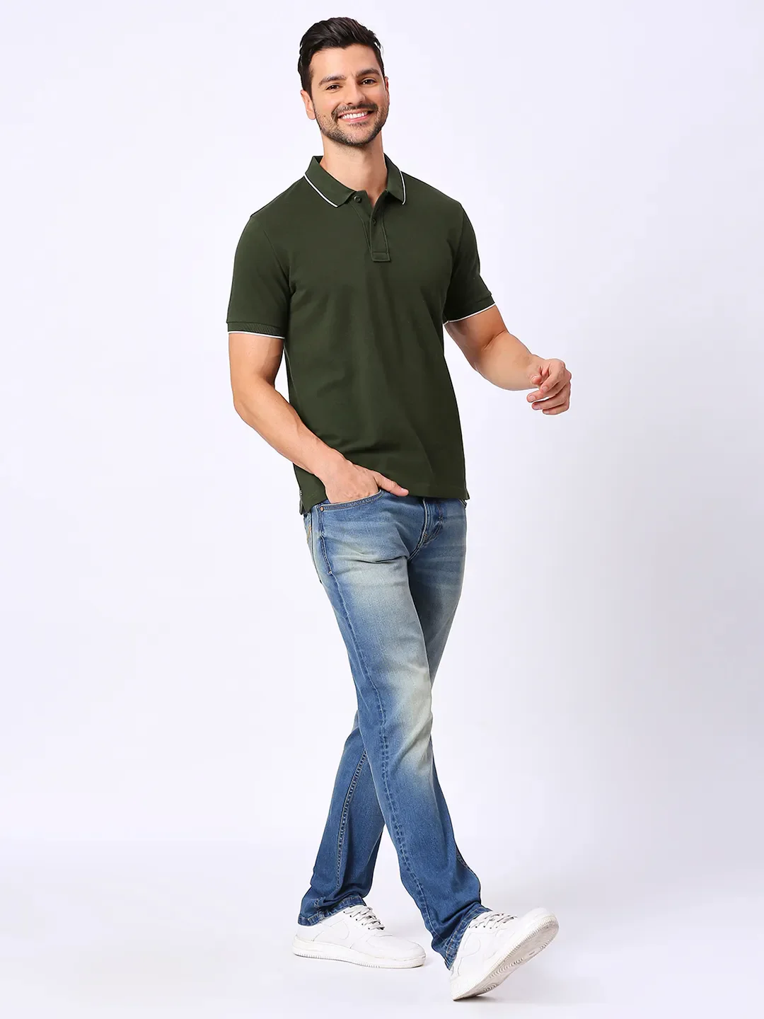 Green Regular Fit Men's Polo T-Shirt by Being Human Clothing - Image 6
