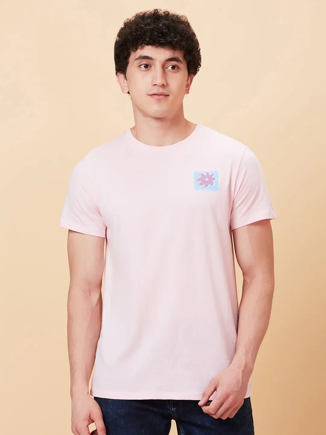 Powder Pink Semi Fit Round Neck Men's T-Shirt by Being Human Clothing