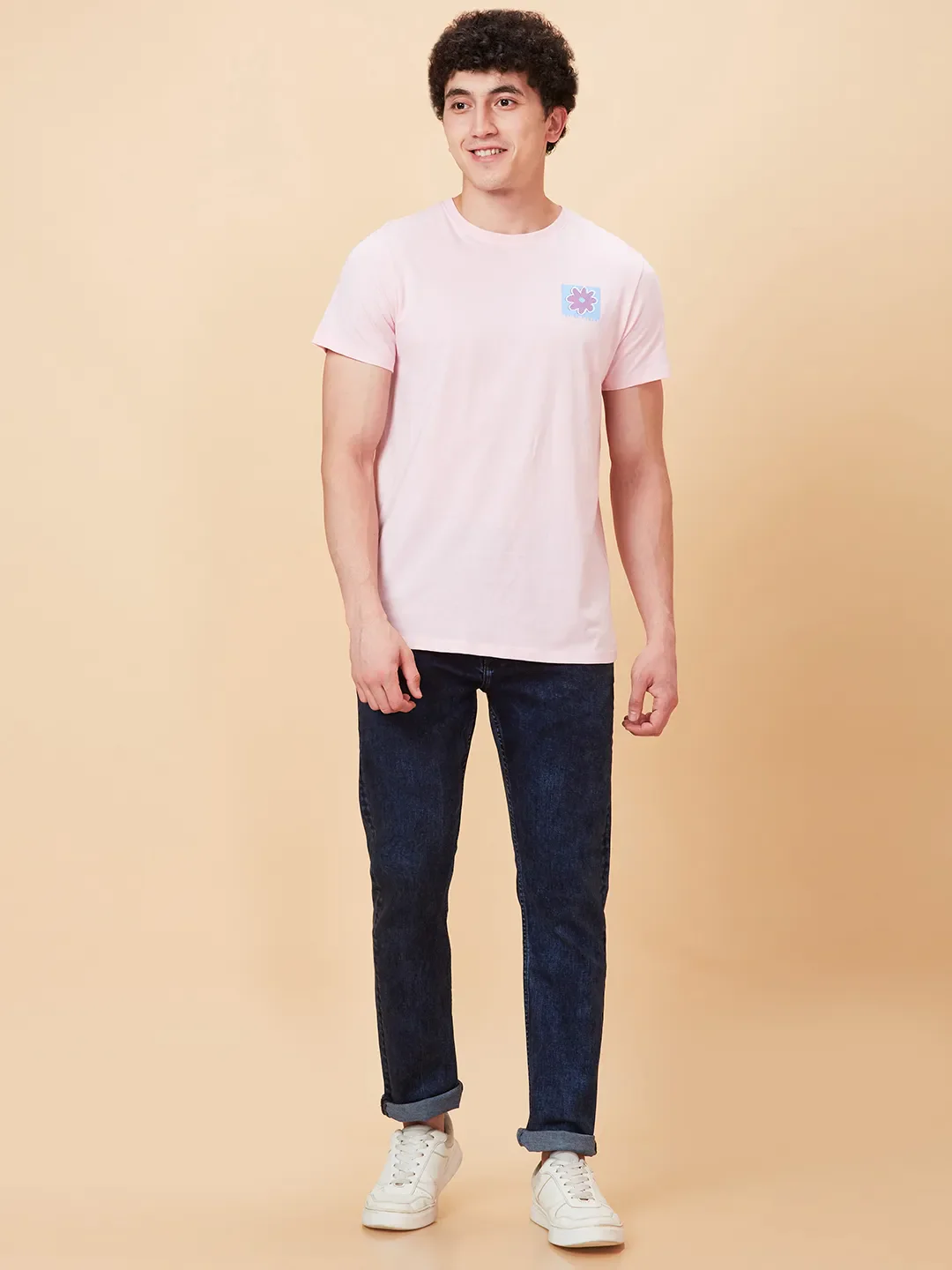 Powder Pink Semi Fit Round Neck Men's T-Shirt by Being Human Clothing - Image 2