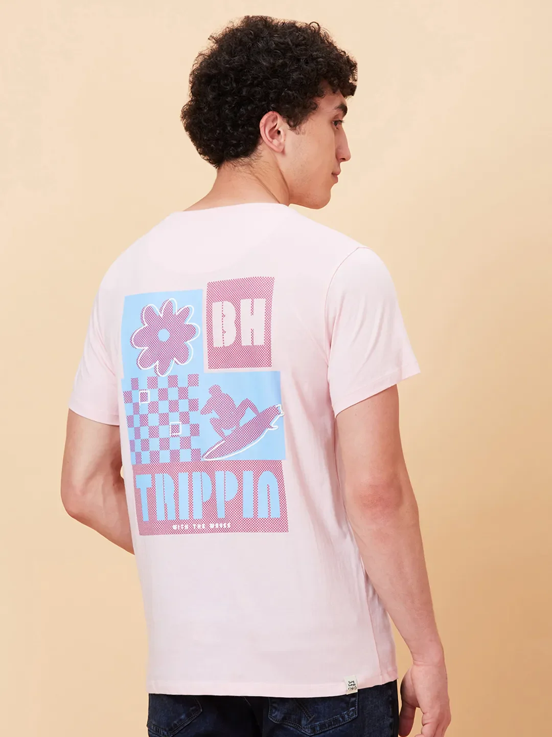 Powder Pink Semi Fit Round Neck Men's T-Shirt by Being Human Clothing - Image 3