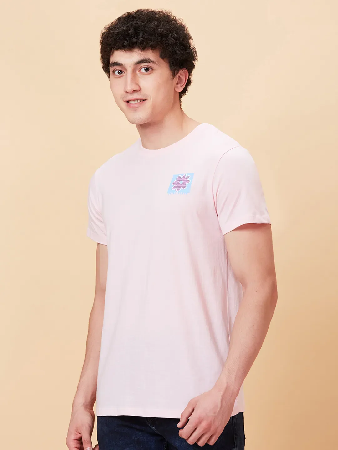 Powder Pink Semi Fit Round Neck Men's T-Shirt by Being Human Clothing - Image 4