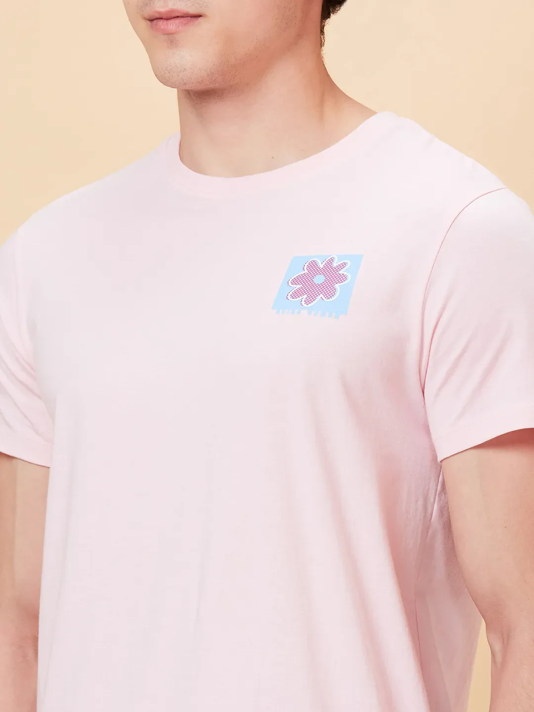 Powder Pink Semi Fit Round Neck Men's T-Shirt by Being Human Clothing - Image 5