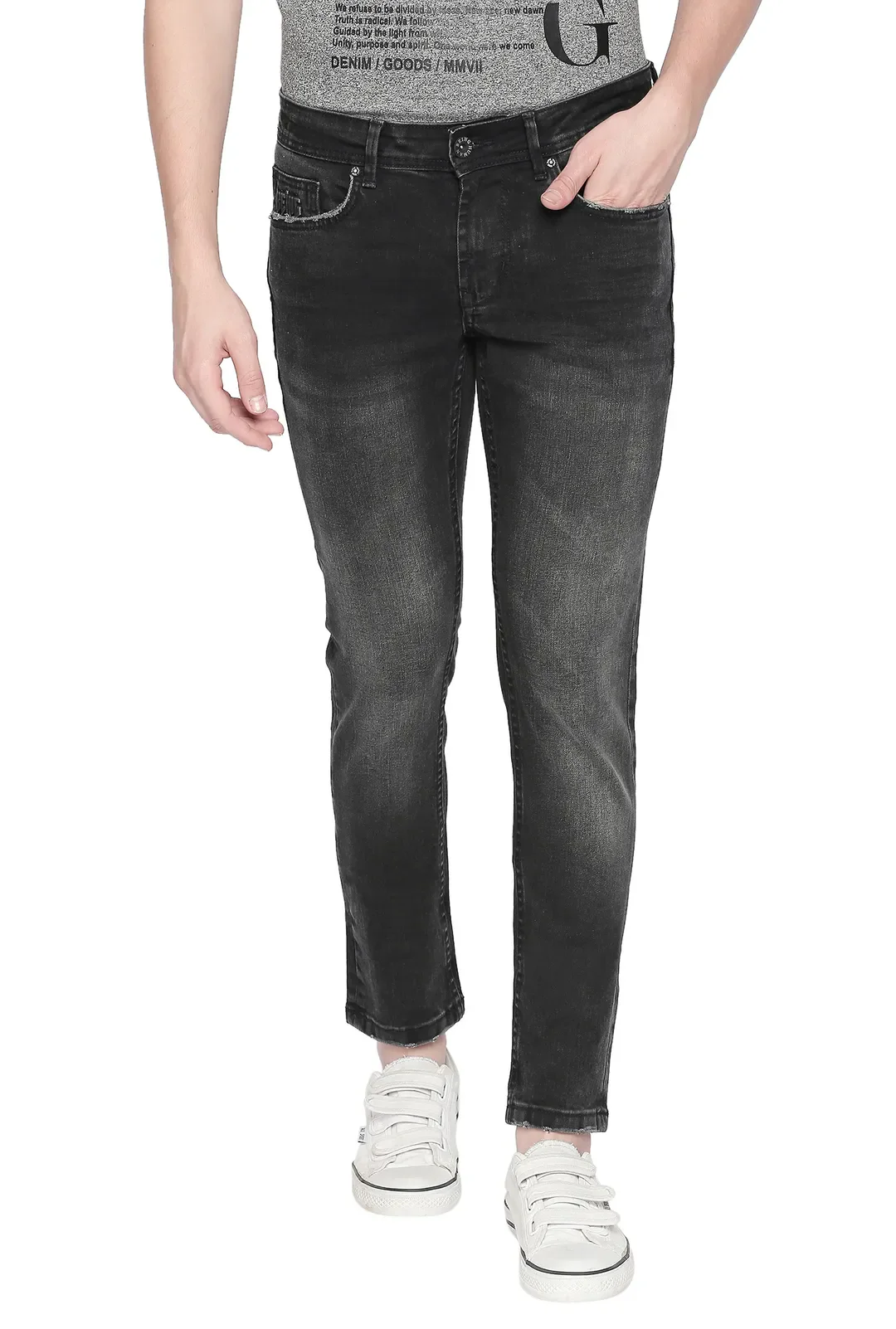 Black Skinny Cropped Fit Men's Denims by Being Human Clothing