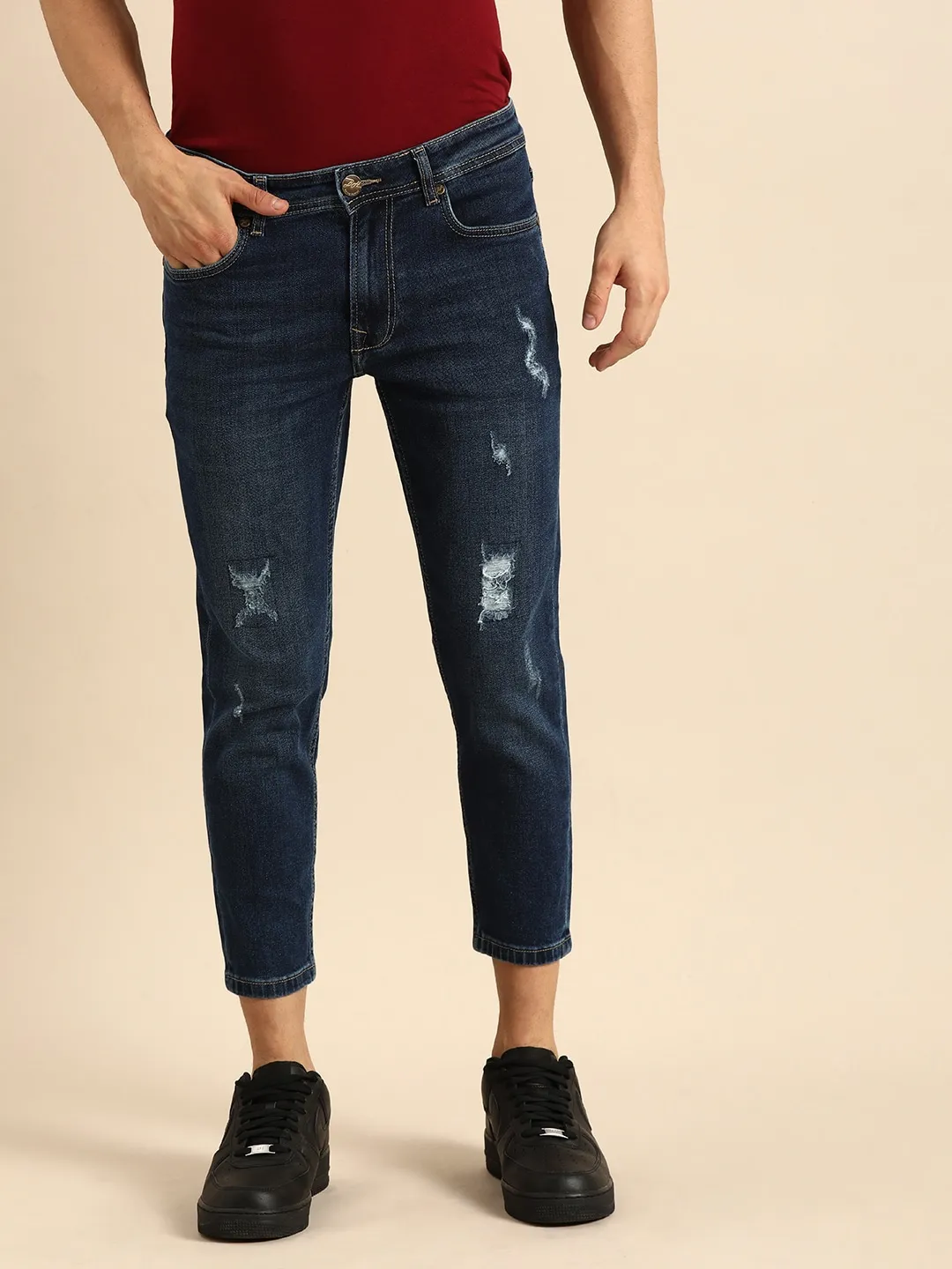 Blue Skinny Cropped Fit Men's Denims by Being Human Clothing
