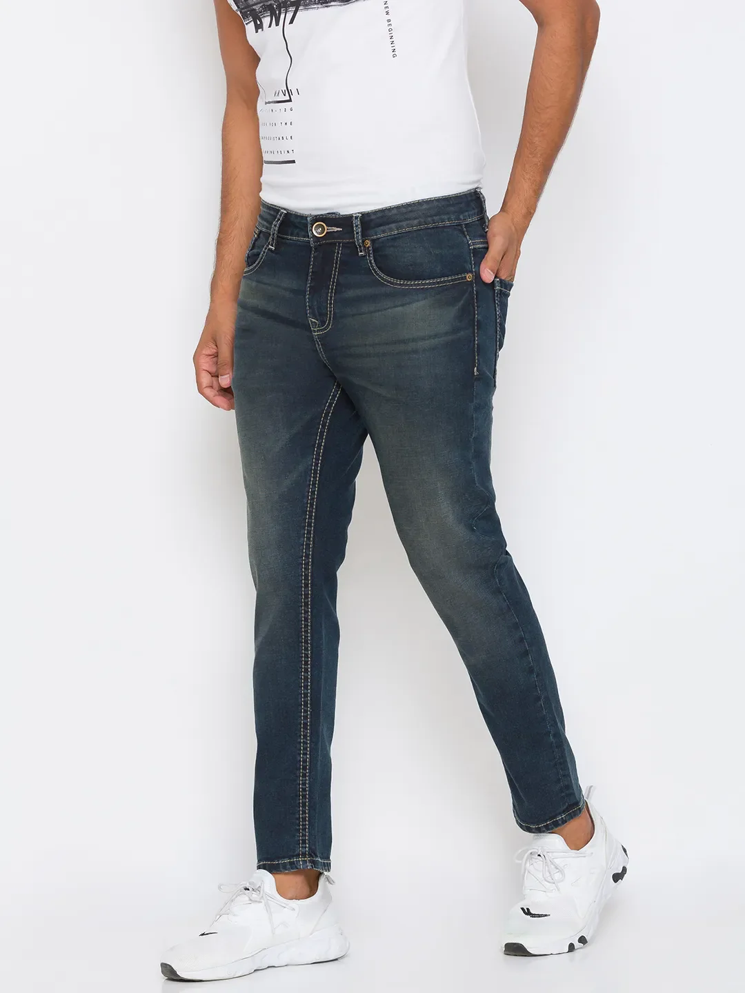 Blue Skinny Cropped Fit Men's Denims by Being Human Clothing - Image 2