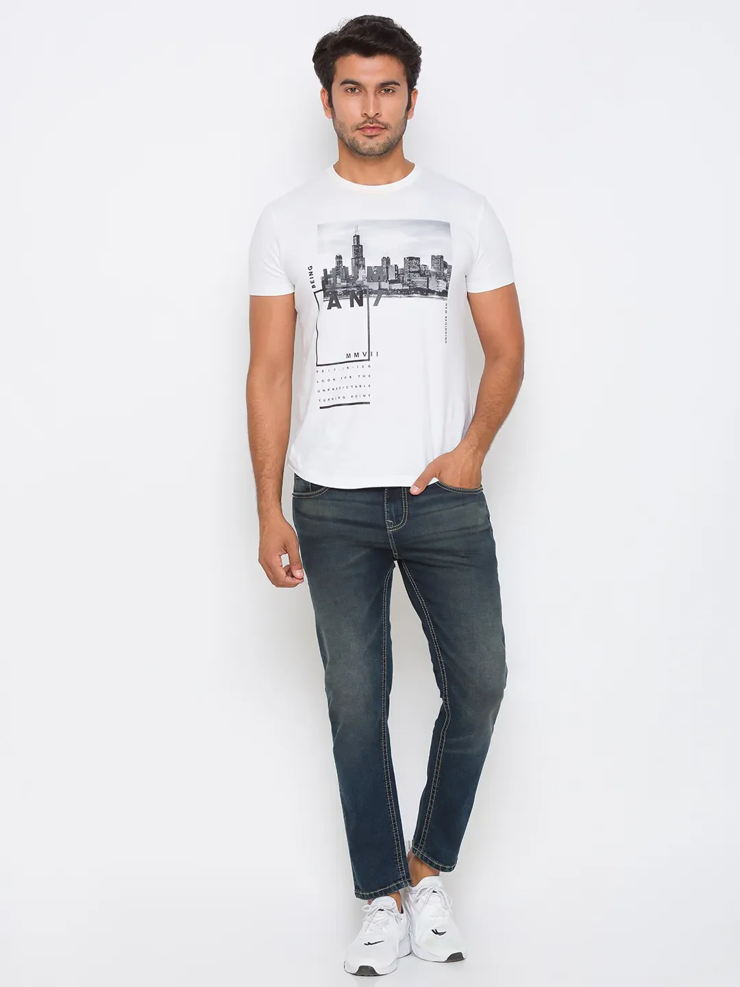 Blue Skinny Cropped Fit Men's Denims by Being Human Clothing - Image 4