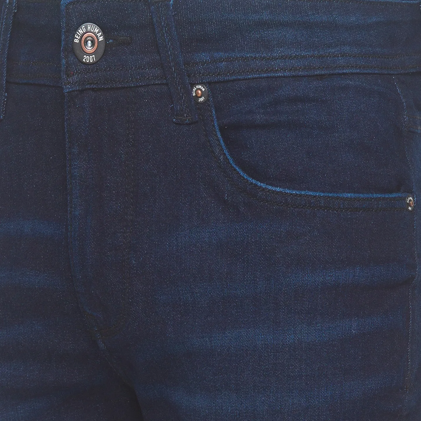 Dark Blue Skinny Cropped Fit Denims For Men By Being Human Clothing - Image 3