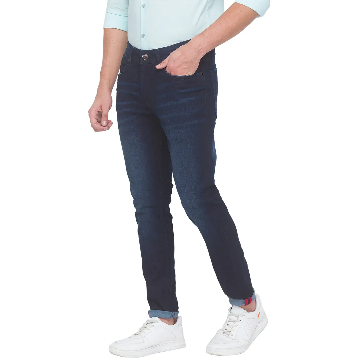 Dark Blue Skinny Cropped Fit Denims For Men By Being Human Clothing - Image 4