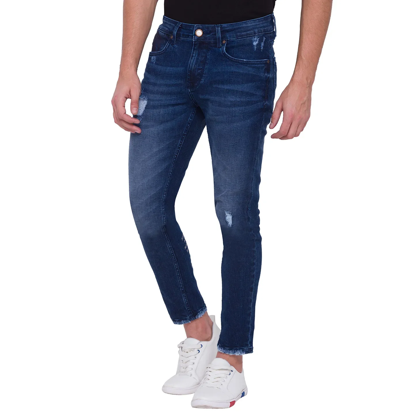Dark Blue Skinny Cropped Fit Denims For Men By Being Human Clothing - Image 3