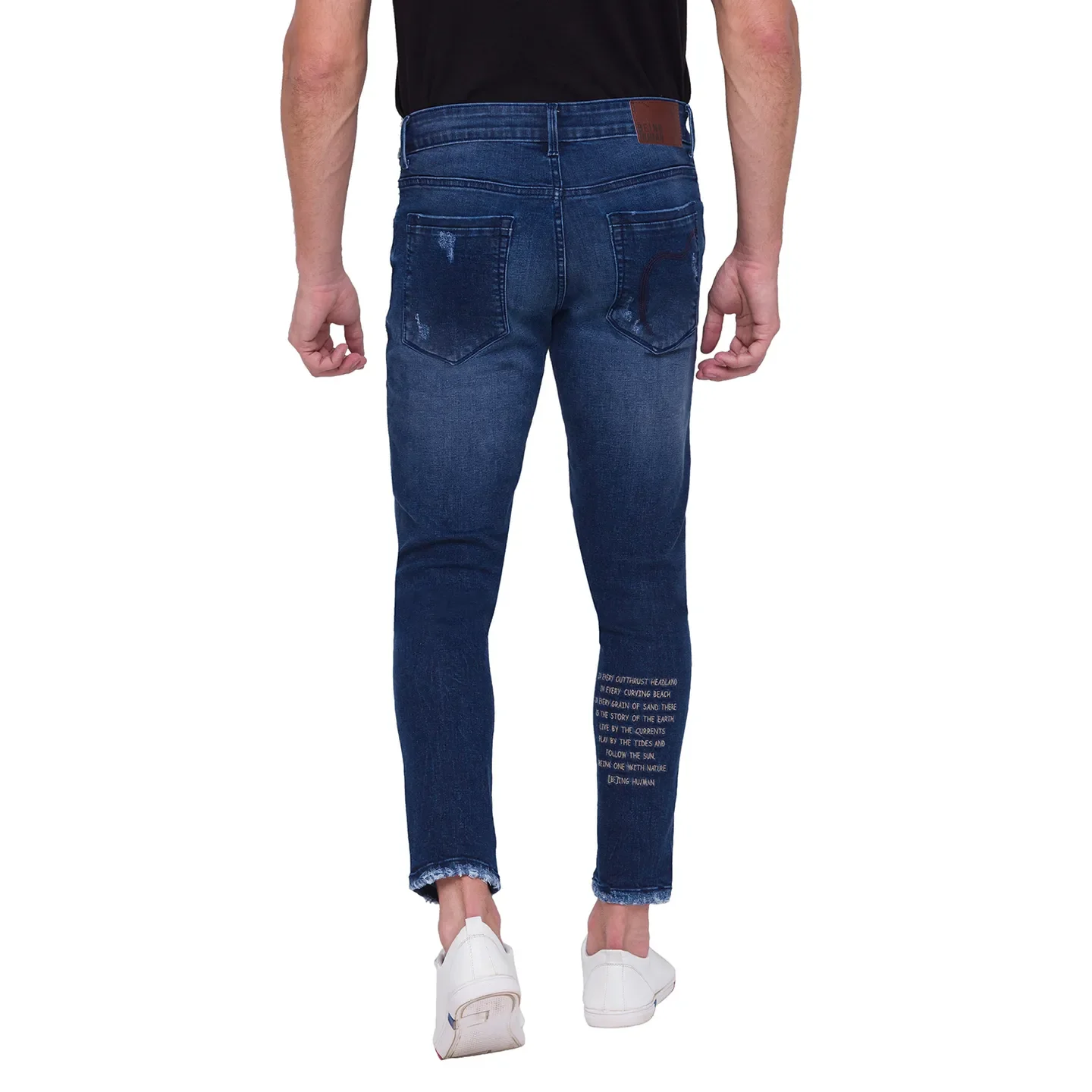 Dark Blue Skinny Cropped Fit Denims For Men By Being Human Clothing - Image 4