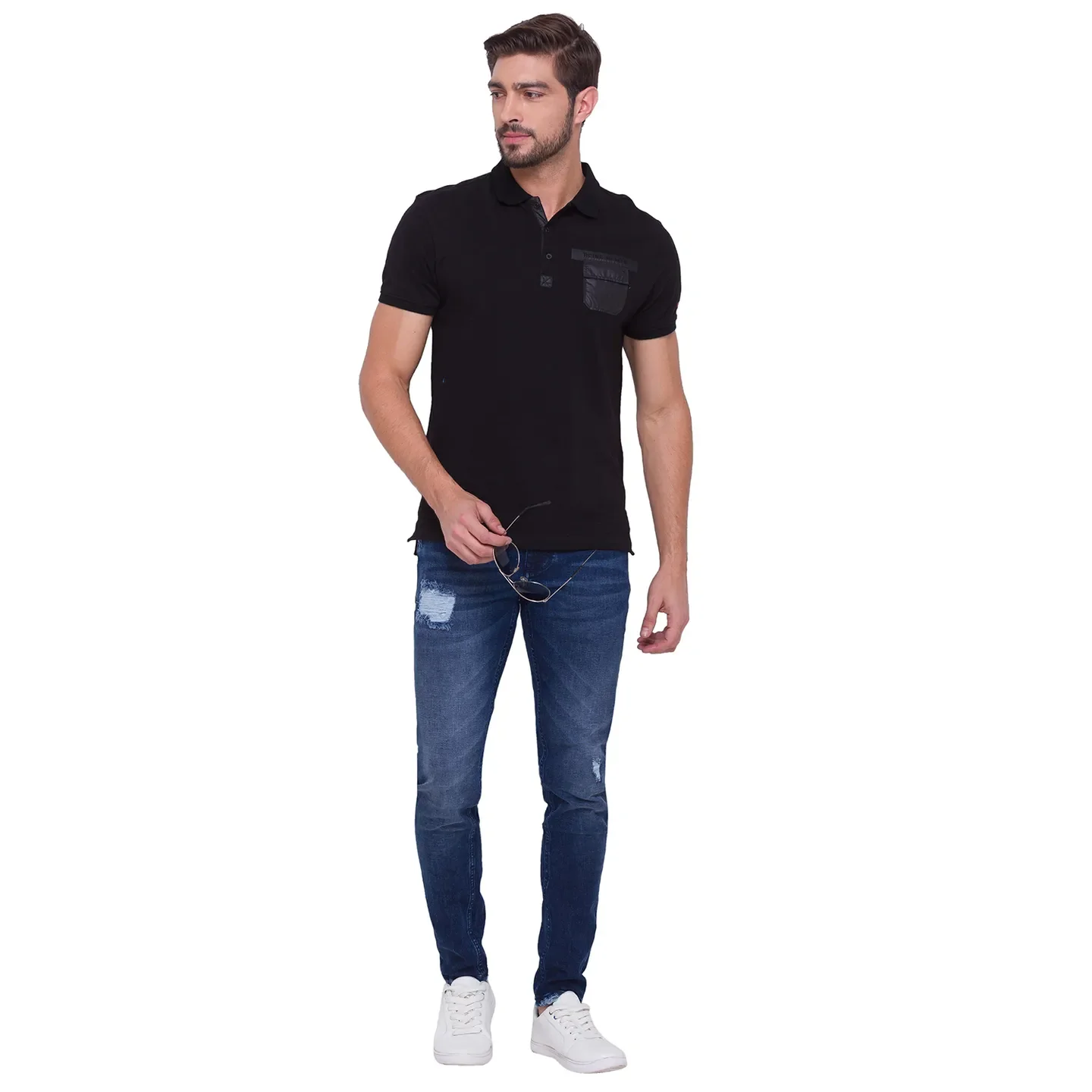 Dark Blue Skinny Cropped Fit Denims For Men By Being Human Clothing - Image 5