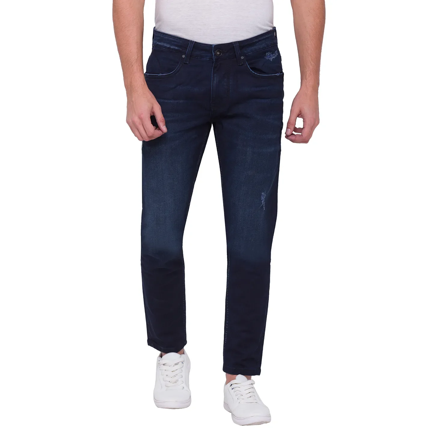 Dark Blue Skinny Cropped Fit Denims For Men By Being Human Clothing