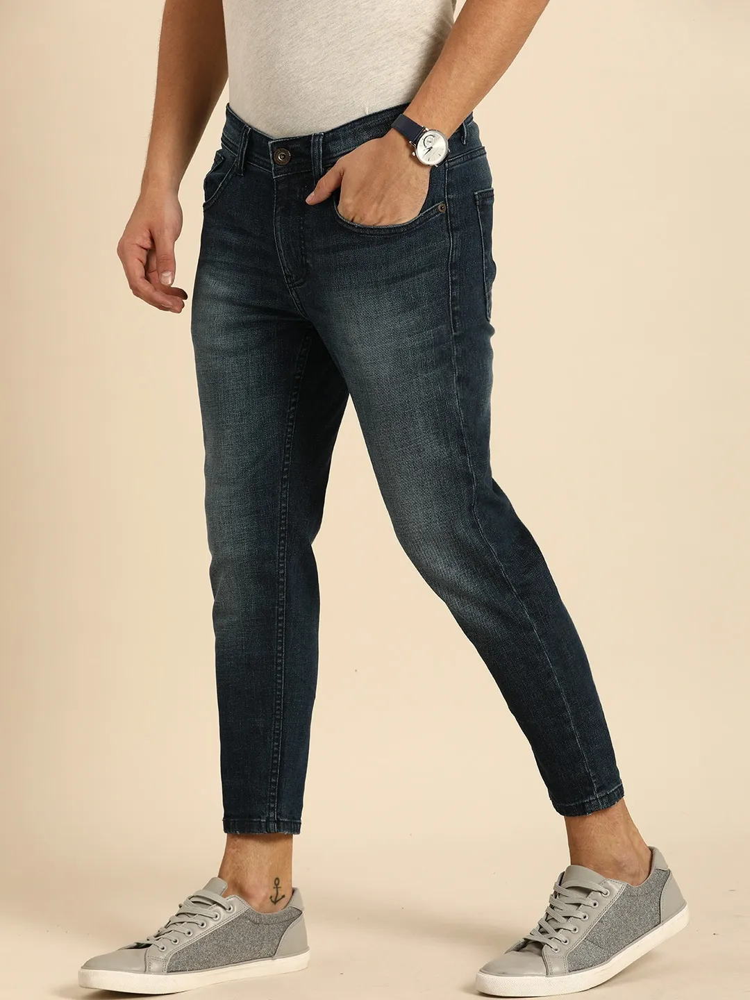 Blue Skinny Cropped Fit Men's Denims by Being Human Clothing - Image 3