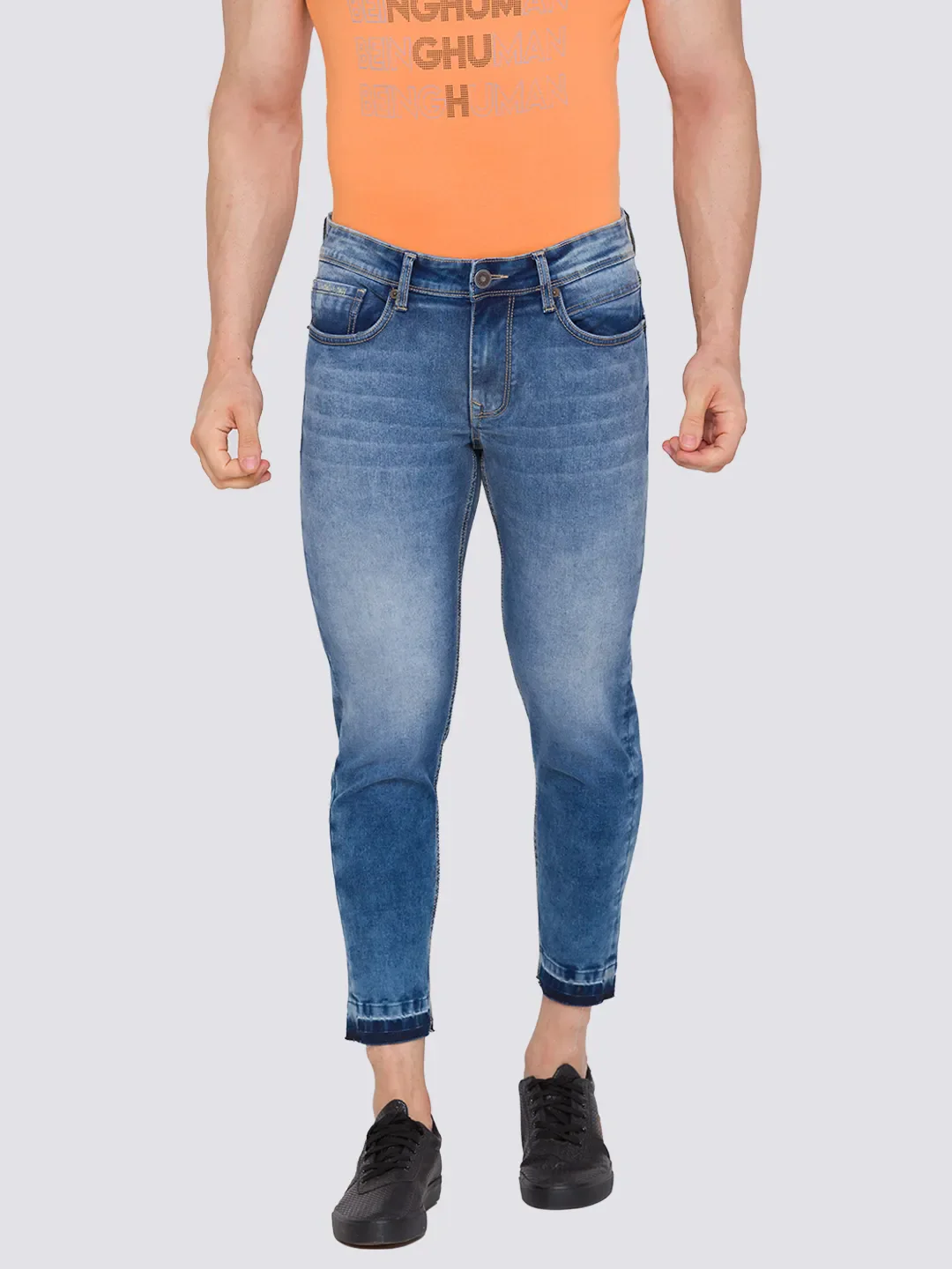 Blue Skinny Cropped Fit Men's Denims by Being Human Clothing