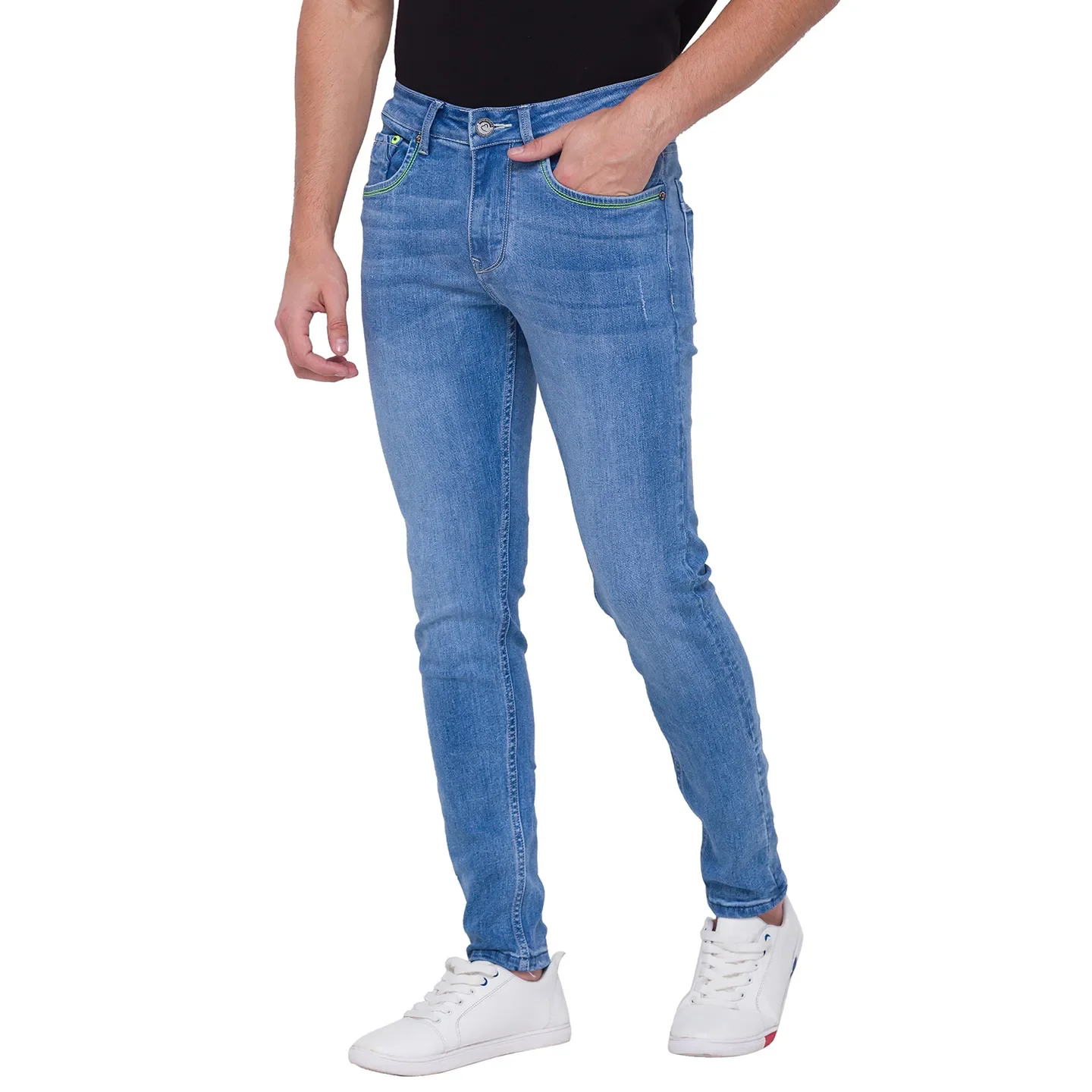 Light Blue Skinny Cropped Fit Denims For Men By Being Human Clothing