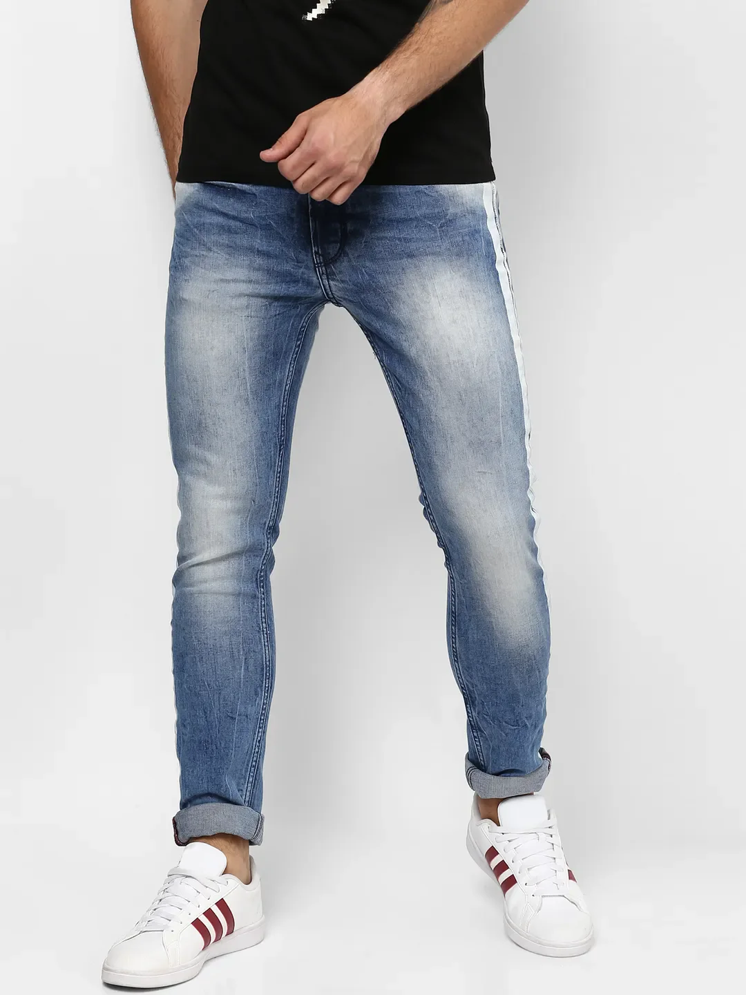 Blue Skinny Cropped Fit Men's Denims by Being Human Clothing