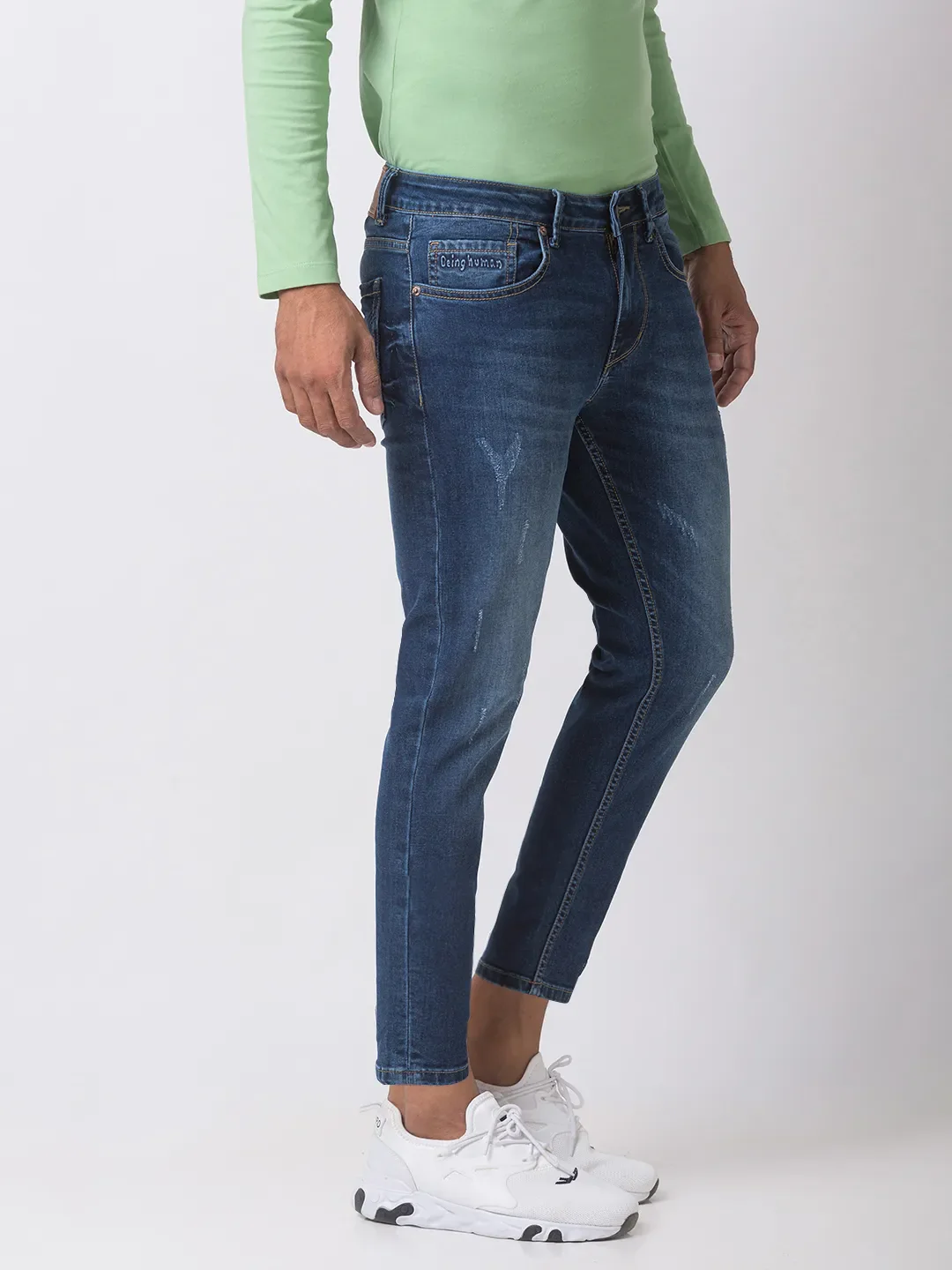 Blue Skinny Cropped Fit Men's Denims by Being Human Clothing - Image 2
