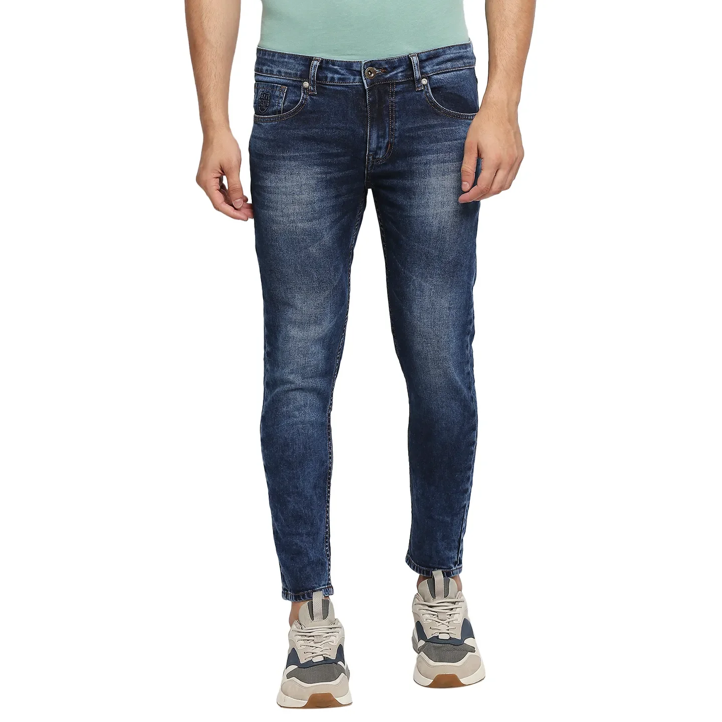 Blue Skinny Cropped Fit Men's Denims by Being Human Clothing