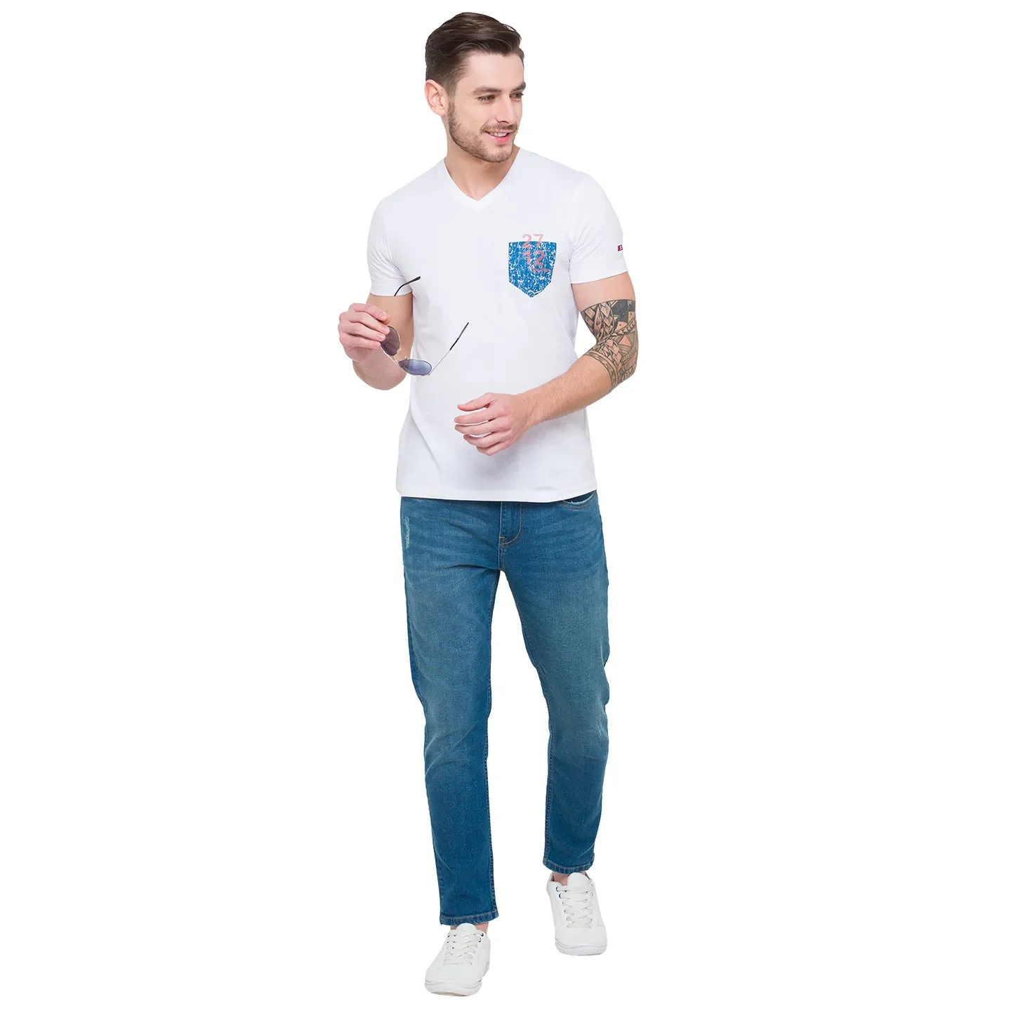 Blue Skinny Cropped Fit Men's Denims by Being Human Clothing - Image 5