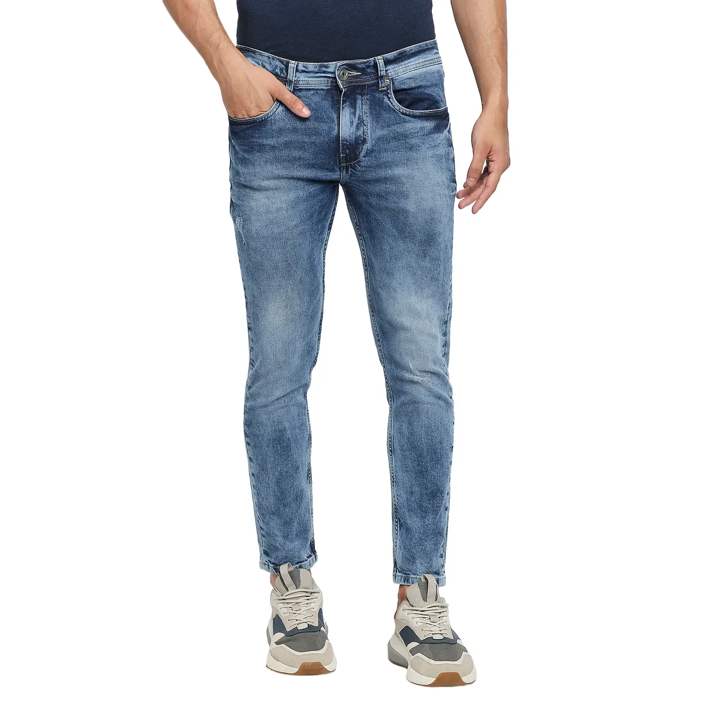 Blue Skinny Cropped Fit Men's Denims by Being Human Clothing