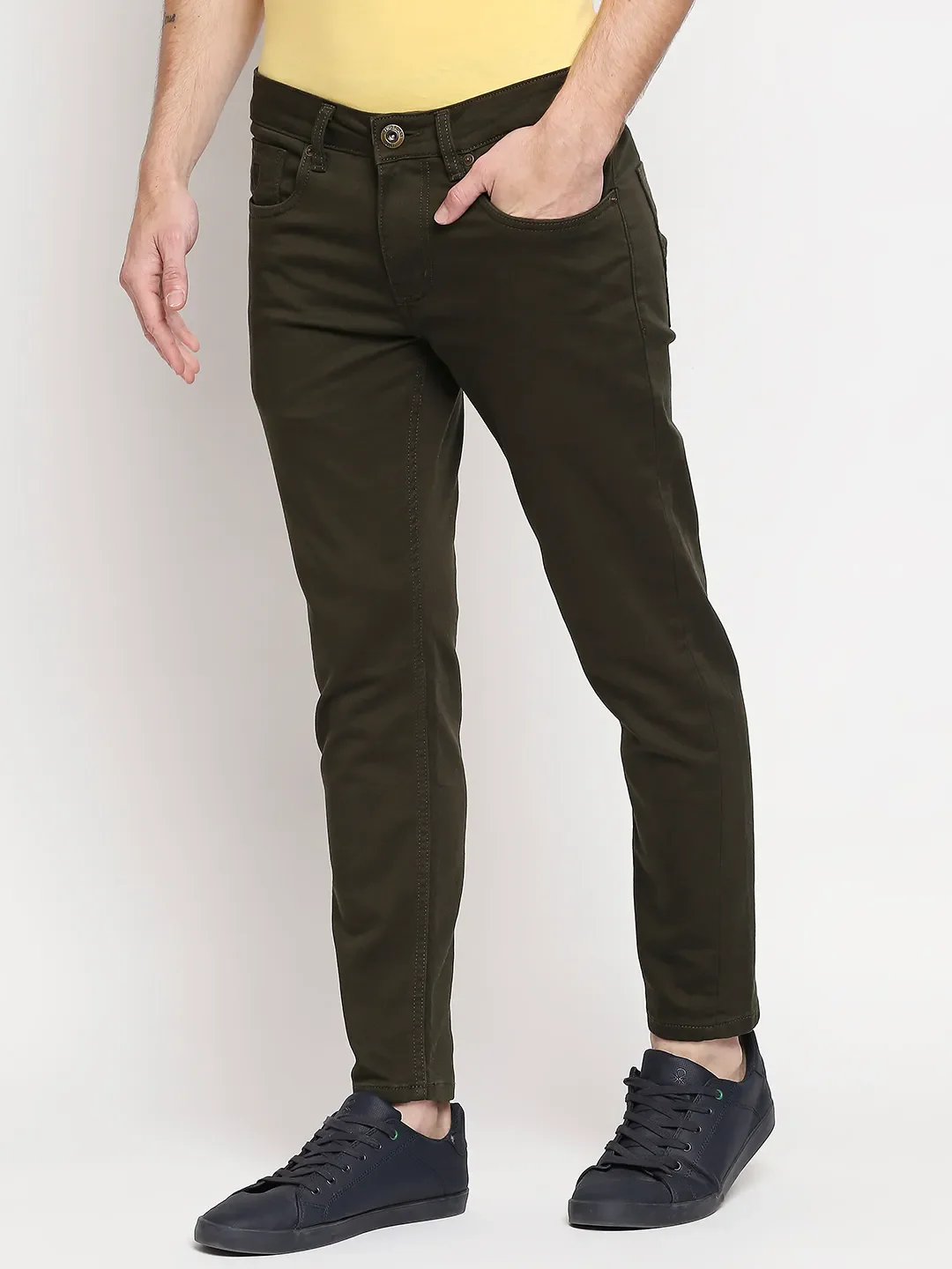 Olive Skinny Cropped Fit Men's Denims by Being Human Clothing - Image 2