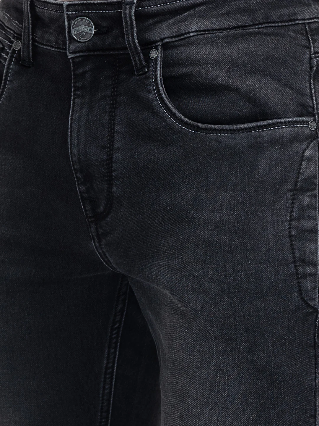 Black Skinny Fit Denims For Men By Being Human Clothing - Image 5