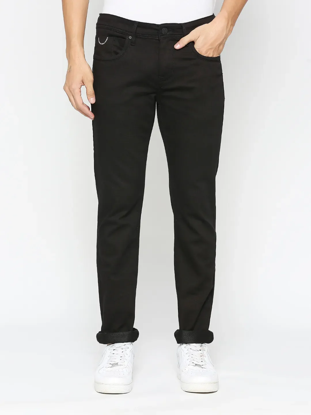 Black Skinny Straight Fit Men's Denims by Being Human Clothing