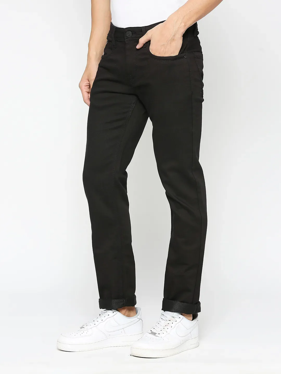 Black Skinny Straight Fit Men's Denims by Being Human Clothing - Image 2